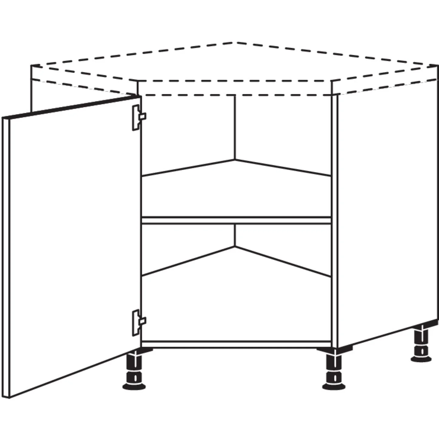Diagonalschrank in der Küche – elegante Ecklösung mit zusätzlichem Stauraum.